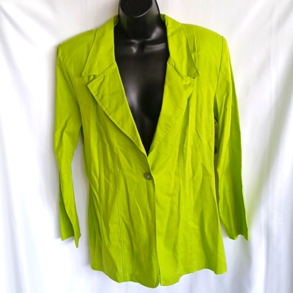 Stringbean Vtg Button Up Neon Green Linen Blend Jacket, NWT, Sz 13